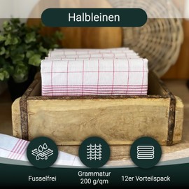 Zollner 001 Tea Towels, Half Linen, 50 x 70 cm, Set of 12