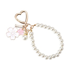 Cell Phone Accessories Keychain Wristlet for Women Girls Car Key Chain Accessories Phone Beaded Wrist Strap Pearl Bracelet Keychain Bag Phone Hanging Pendant Backpack Decorations Keychain for Keys