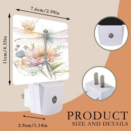 AOWULA Night Light,Dragonfly Watercolor Night Lights Plug into Wall for Boys Girls Bedroom Decorative Half Round Nightlight Led Lamp 0.5W Sleep Friendly