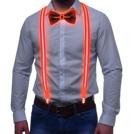 Tulov 2 Pack Luminous Mens LED Braces with Luminous Bow Tie LED Light Up Braces for Bachelor Party Men and Festival Gadget, red