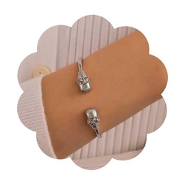 Xduargs Punk Skull Bangle, Vintage Skull Skeleton Bangle Gold Human Skeleton Bangle Cuff Open Adjustable Bangle Jewelry for Women Girls, Zinc