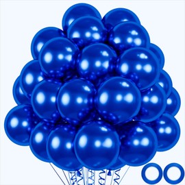 50-Pack Chrome Metallic Blue Balloons - 12” Double-Stuffed Royal Blue Latex Balloons for Weddings, Class of 2025 Graduations, Baby Showers Party Decorations(Includes 2 Ribbons)