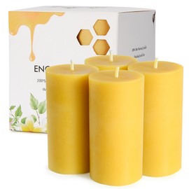 Beeswax Pillar Candles, Natural Bees Wax Candles 2x4 Inch, 4 Pack, Unscented Large Pillar Candle - Smokeless & Dripless, 35-40 Hours Long Burning Time for Home Decor, Dinner, Party