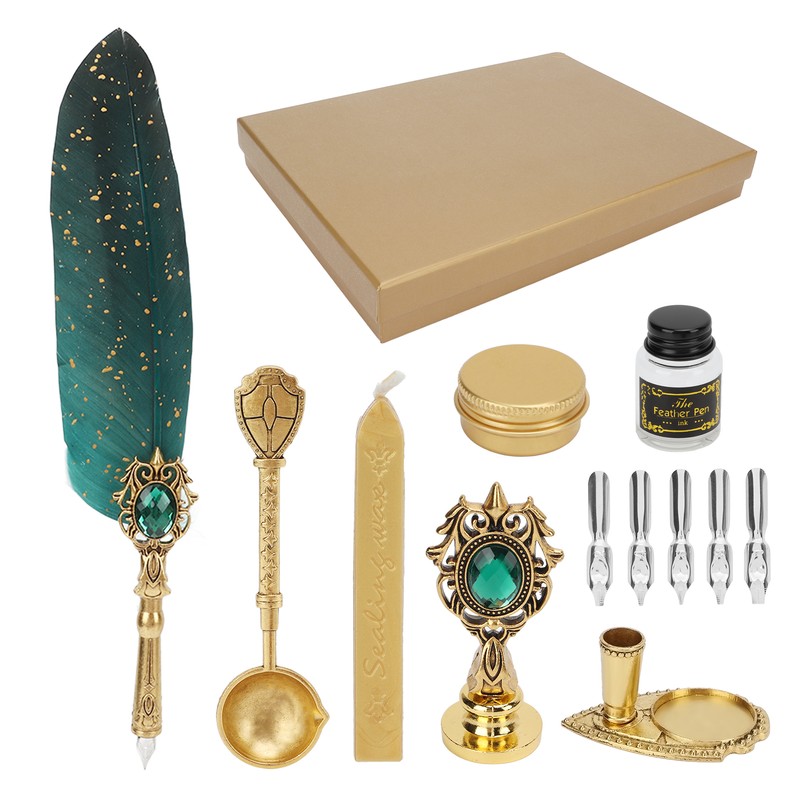 Feather Pen Retro British Style Sprinkled Gold Feather Business Fire