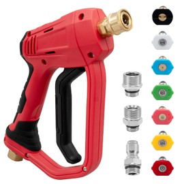 Pressure Washer Short Gun, 4000 PSI High Power Washer Spay Gun, 1/4'' Outlet, 3/8'' Quick Connect,M22-14mm Fitting, Pressure Washer Handle with 7 Quick Connect Nozzles