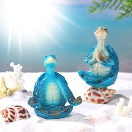 Briwooody 4 Pcs Sea Turtle Meditation Yoga Decor Meditating Yoga Statues Resin Turtle Figurines Spiritual Turtle Statue Coastal Beach Decor for Summer Garden Home Office Ocean Bathroom(Classic)
