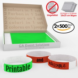 Green and Red Value Pack: 2 x 500 Tyvek Entrance Wristbands to Design and Print Yourself by GA Event Solutions - Party Admission Bands, Festival Bracelets for Your Event