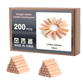 Mynoozi 200 Pcs Wooden Dowel Pins, Grooved Wooden Dowel, Fluted Dowel Pins, Wooden Dowels 10mm, Wood Dowel Pins, Grooved Dowels for Furniture Woodwork Craft DIY (10x40mm)