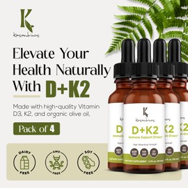 Kasandrinos Vitamin d3+k2 Bone Health, Immune Support Supplement, Vitamin D3 55mcg of 275% (2200 IU) per Serving, Vitamin K2 28 mcg of 23% Hair Skin and Nails Vitamins -1 FL Oz (30 ml) Pack of 4