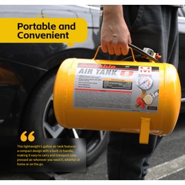 MaxWorks 51010 Portable 5 Gallon Air Tank with Pressure Gauge and Safety Valve Lightweight Durable Construction with 40 Inch Hose for Easy Tool Connections 140 PSI Max