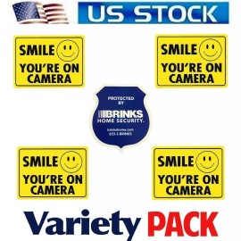 ADT BRINKS BRINKS HOME SECURITY ALRAM WARNING STICKER FOR WINDOWS+SMILE VIDEO CAMERA DECALS