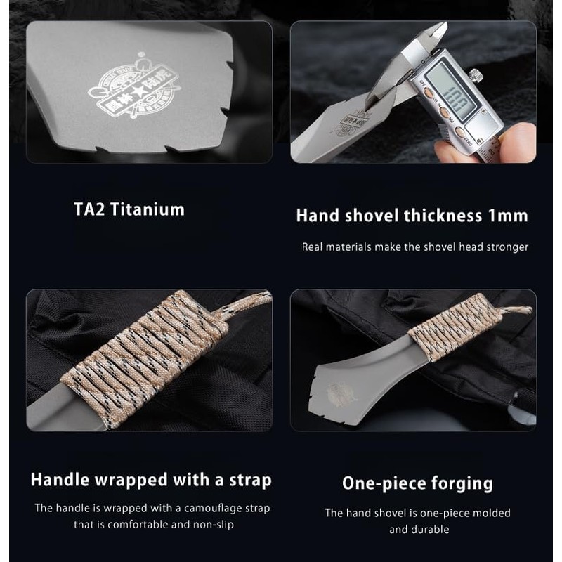 Ultralight TA2 Titanium Backpacking Trowel with Paracord Handle