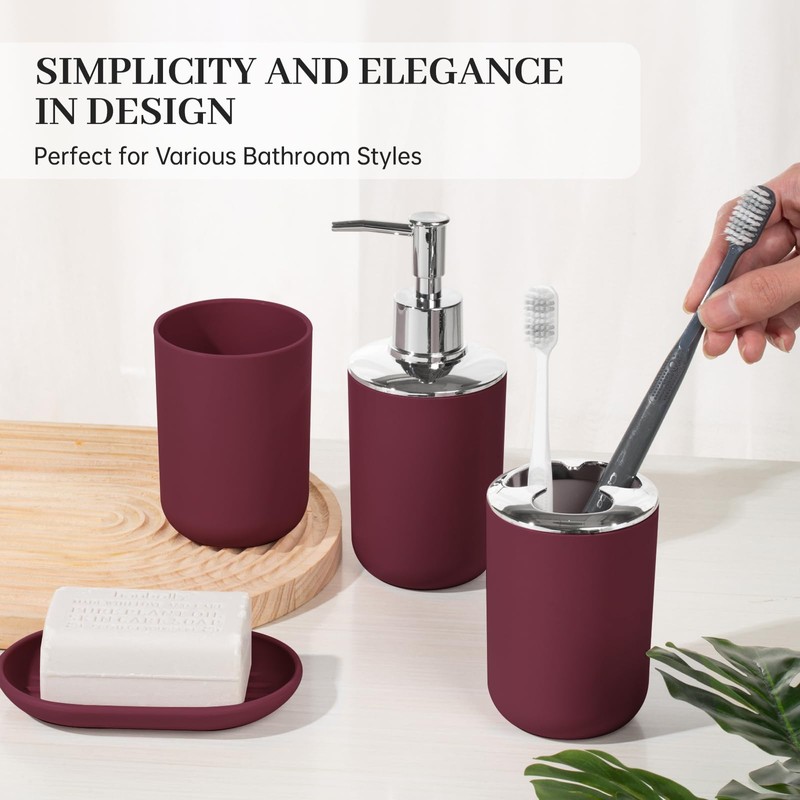 Bathroom Accessory Set, 4 Pcs Plastic Bathroom Set Include Soap