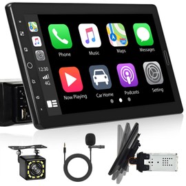 Single Din Car Stereo 10.1 Inch Removable Touch Screen Car Radio Carplay Rotatable Android Auto, Detachable Screen with Mirror Link, EQ, SWC, Bluetooth Hands-Free Call, Backup Camera, MIC