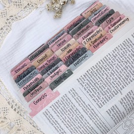 Graceful Gray Bible Tabs, Pink Sage Green Mustard Floral, Cardstock Index Tabs, Standard 66 Tabs for Old and New Testament Plus Catholic Books, for Bible Study and Bible Journaling, Easy to Read