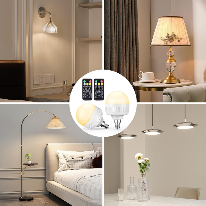 2Packs E12 Rechargeable Light Bulbs with Remote Control, 5W 350lm