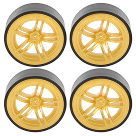 RC Car Drift Tyres, 68 mm, 6 Spoke Plastic Rims & Rubber Tyres, RC Car Drift Tires for 1/10 RC Drift Car On-Road Drifting Car, Gold, 4pcs/Set