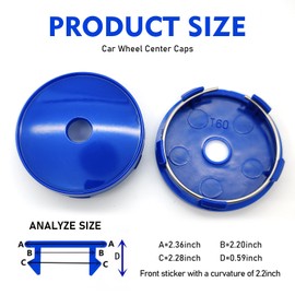 Flygun 4 PCS Car Hub Center Cap, OD 2.36" ID 2.2" High 0.59" Snap-On Plastic Drop-Proof Protection Accessories, Auto Hub Modification Decoration, Universal for Most Cars (Blue)