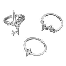 GIGB PBDK Silver Y2k Star Open Ring Set for Women Stackable Irregular Rhinestone Star Knuckle Ring Fashion Sparkling Ring Wedding Jewelry Accessory(Silver)