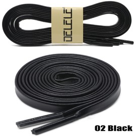 DELELE Flat PU Leather Laces: Waterproof Shoelaces for Sneakers Boot 2 Pair Black 63 inch