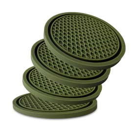 KULOLO Car Cup Holder Coaster 4 Pack - Non Slip & Shockproof,Flexible PVC Rubber Insert for Car/Truck/SUV/VAN (2.75"x0.2") Universal Fit Auto Cup Holders Accessories for Women and Man (Blackish Green)