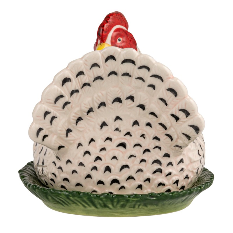 Creative Co-Op Stoneware Vintage Reproduction Hen Shaped Butter Dish, Multicolor