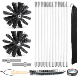 20FT Chimney Sweep Kit, Chimney Cleaning Kit Chimney Cleaner Air Duct Cleaning Kit Dryer Lint Brush Vent Cleaner Chimney Cleaning Brush Dryer Vent Cleaner Kit with 15 Flexible Rods, 7.8'' Brush Heads