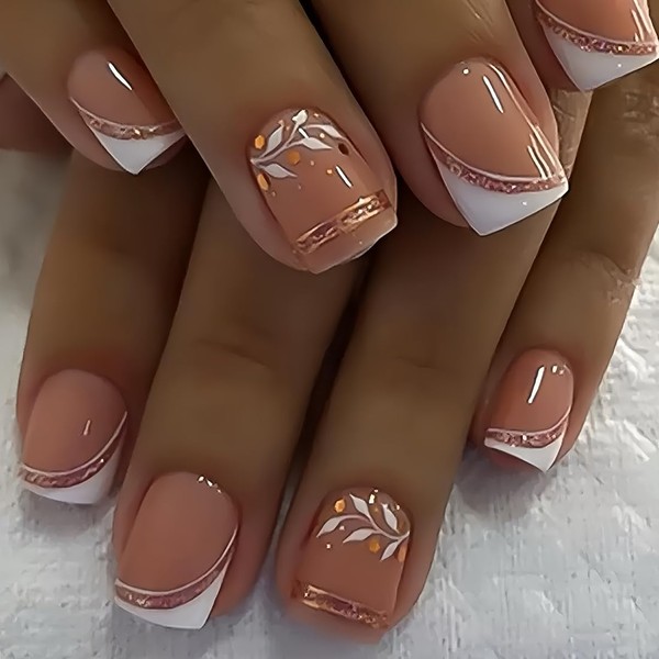 24pcs Short Square Press on Nails with Glue – Gold