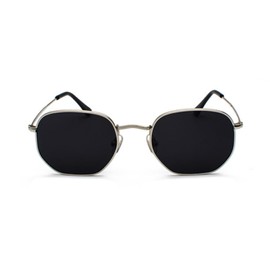 qinqilanqi-S Fashion Polygonal Sunglasses for Men and Women, Classic Super Light Metal Frame Lenses, UV Protection, silver/grey