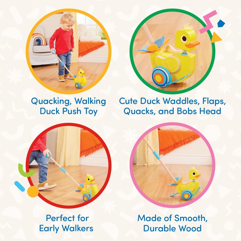 Battat – Waddling Push Toy – Wooden Duck – Walks