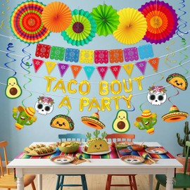 Jpfezry 24Pcs Taco Bout a Party Decorations Banners Paper Fans Hanging Swirls Mexican Fiesta Cinco De Mayo Party Decor Supplies