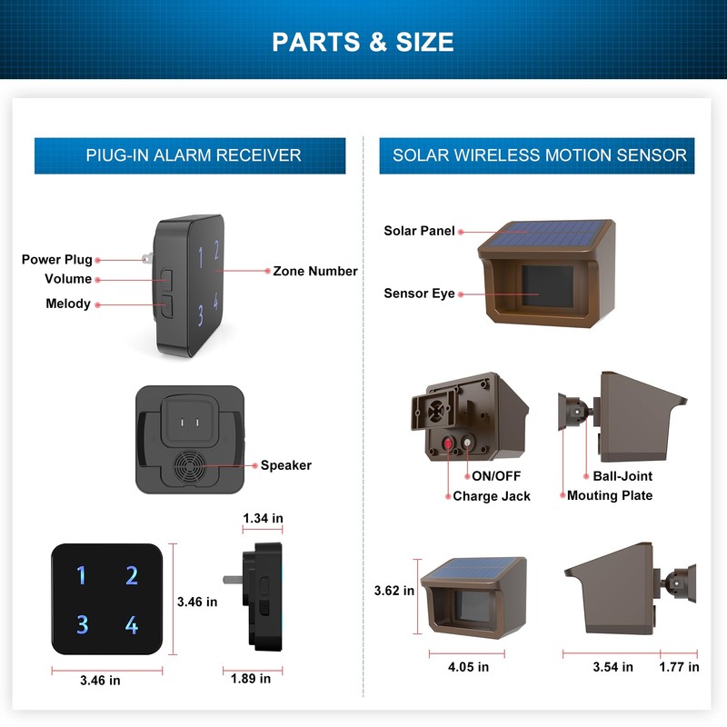 Driveway Alarm System- 800 Meters Long Transmission Range- 3 Adjustable