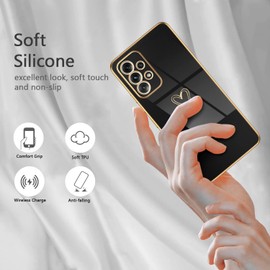 Compatible with Samsung A53 5G(6.5 inch) Case Luxury Plating Love Heart Phone Case with Side Small Pattern Ultra Slim Soft TPU Shockproof Protective Electroplated Cover for Samsung A53-Black