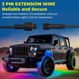 DITRIO 4PCS 4FT 3 Pin Extension Cable for RGB Underglow Rock Light Kits Compatible with Cars, Trucks, Motorcycles, Cars, ATVs，Design for DITRIO Rock Lights