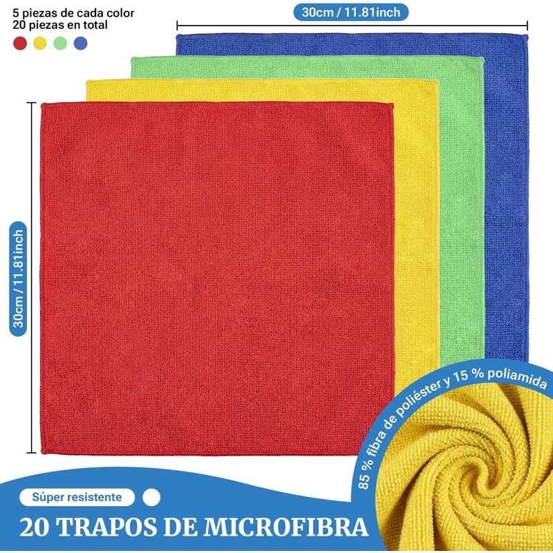Paños de Limpieza de Microfibra Sugarzoon 20 Piezas 30x30 cm
