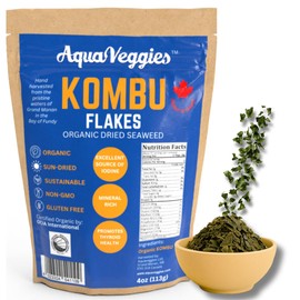 Aqua Veggies Organic Kombu Flakes – Wild Atlantic Seaweed – Keto, Paleo, Vegan, Gluten-Free – Natural Iodine Source & Umami Flavor Enhancer – 4 oz Bag