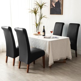 iEventStar High Back Chair Cover PU Faux Leather Waterproof Stretch Dining Chair Protect Slipcover (Black High Back, 2)