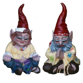 Nowaday Gnomes - The 60's Peace Man and Chick Hippie Zen Gnome Couple Home & Garden Gnome Statue 10" H