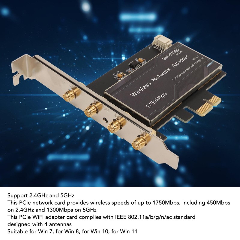 PCIe Network Adapter 2.4G 450Mbps 5G 1300Mbps 4 Antennas Standard