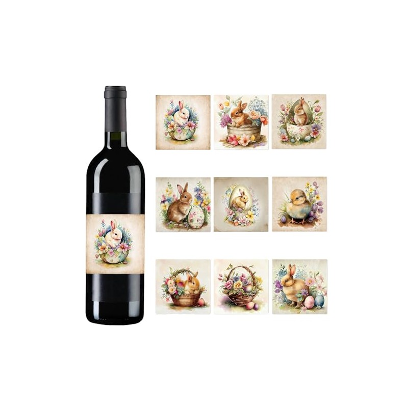 URROMA Easter Wine Bottle Labels, 45pcs Easter Party Wine Bottle