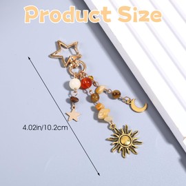 Gjinxi Sun Moon Star Keychain Charms, 2pcs Y2K Aesthetic Keychains, Crystal Keychain Beads Bag Hippie Purse Charms for Handbags, Boho Beaded Bag Charm Backpack Accessories for Women, Gold & Silver