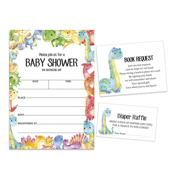 Inkdotpot Set Of 30 Dinosaur Baby Shower Invitations-Diaper Raffle Tickets And Baby Shower Book Request Cards Jungle Animals Invites Its A Boy Its A Girl