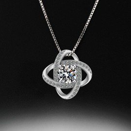 Meyiert Necklaces for Women Sterling Silver Cubic Zirconia Beautiful Flower Pendant Gemini Necklace (White)