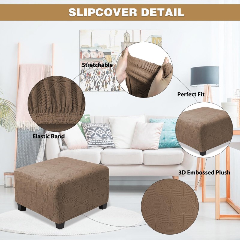 NeColorLife Ottoman Cover Square,Stretch Square Ottoman Covers Slipcover,Soft Knitted Jacquard