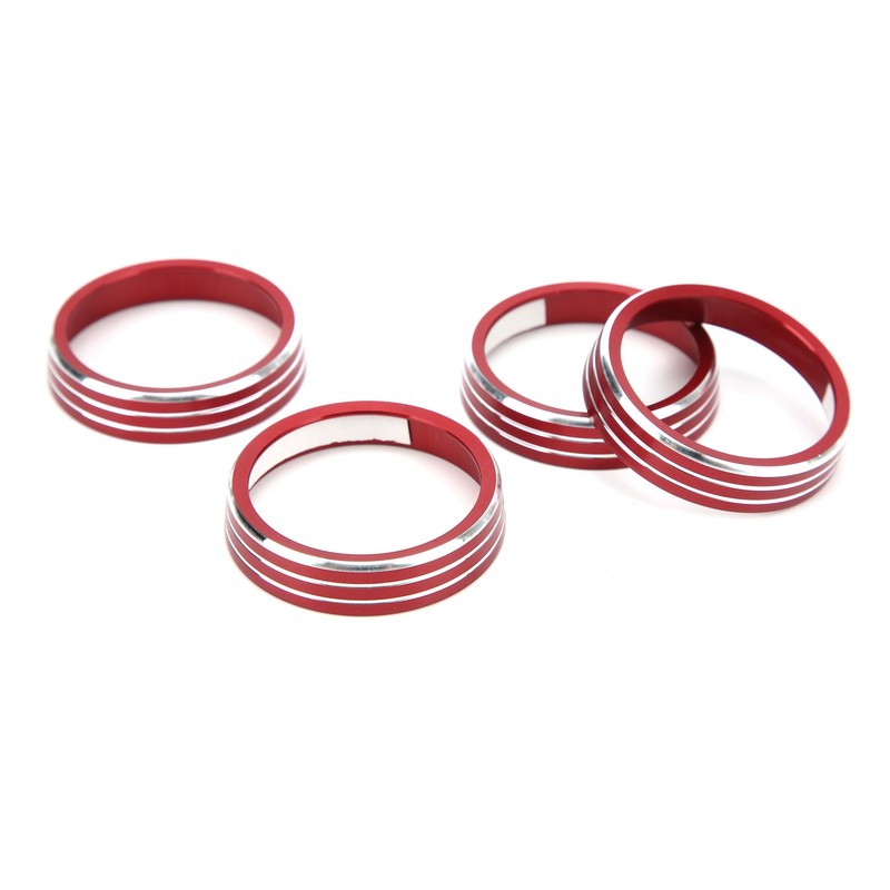 4pcs A/C Air Vent Knob Trims Rings Red Aluminum Alloy