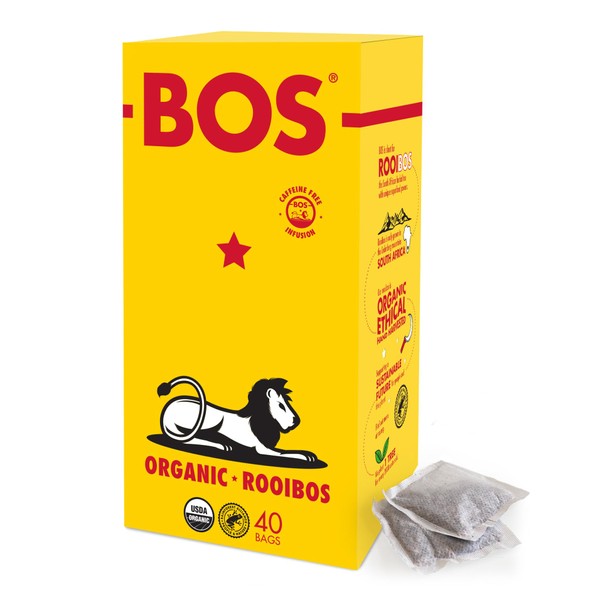 BOS Rooibos Tea Bags | 40 Bags | Organic, Caffeine Free, Naturally Sweet, Antioxidant-Rich, Herbal, Red Rooibos Tea | From South Africa