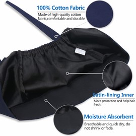 IRIS CRAFT Gorra de trabajo con botón de pelo largo, gorro de trabajo ajustable, banda de algodón, soporte para cola de caballo, sombreros de amarre, A-Satin Lined Navy, Talla única