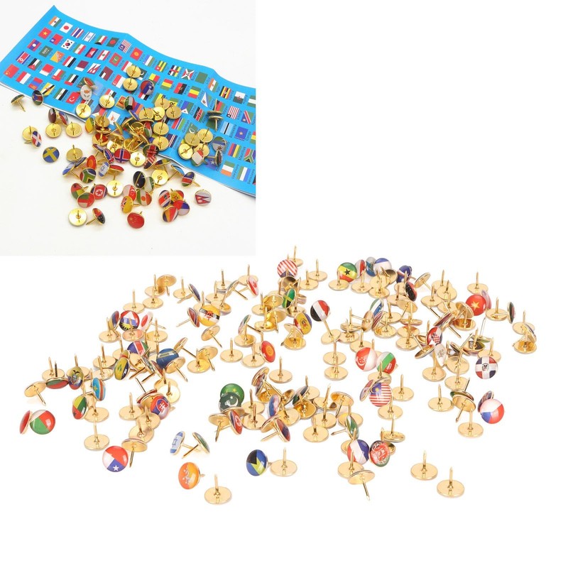 200 Pcs National Flag Thumb Tacks, Country Map Push Pins