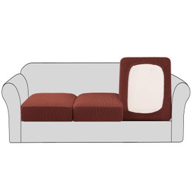 H.VERSAILTEX Super Stretch Couch Cushion Covers Sofa Cushion Slipcovers Jacquard Fabric Individual Seat Couch Slipcover Sets for Pets with Elastic Bottom(3 Packs Cushion Sofa Covers, Rust)