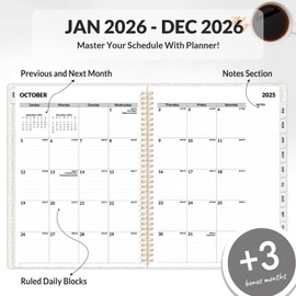 SUNEE 2026 Planner, Weekly and Monthly Calendar Planner, January 2026-December 2026, Daily Agenda with Tabs, Note Pages, Spiral Binding, 8.5"x11", Black